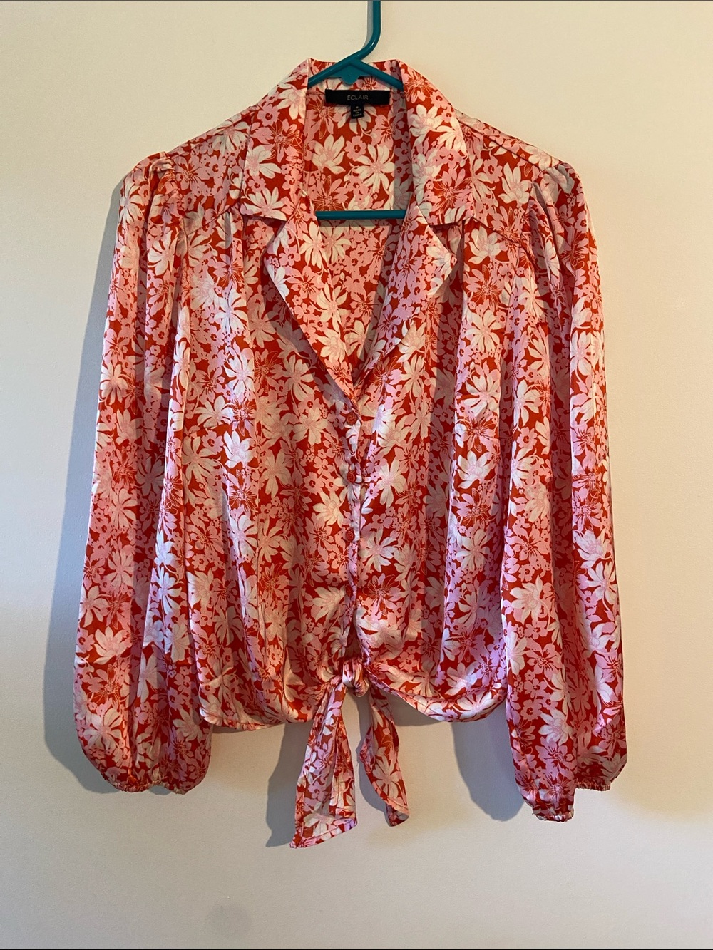 Eclair Coral Pink Floral Tie-Front Blouse